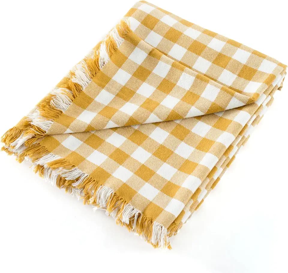 100% Cotton Plaid Summer Thin Throw Blanket for Couch 60"x80"