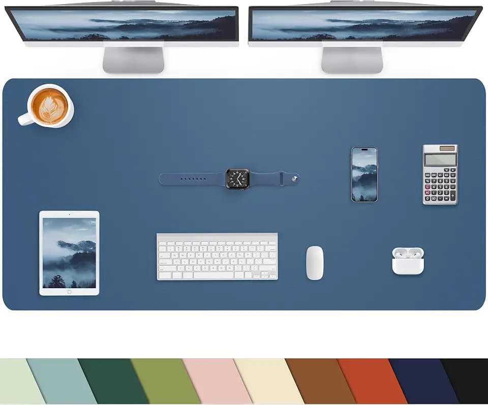 Desk mat Large, Leather Desk Pad Protector,Office Desk Mat,Mouse Pad, Non-Slip Desk Blotter, Laptop Desk Pad, Waterproof Desk Writing Pad for Office&Home (Grey Blue, 48" x 24")