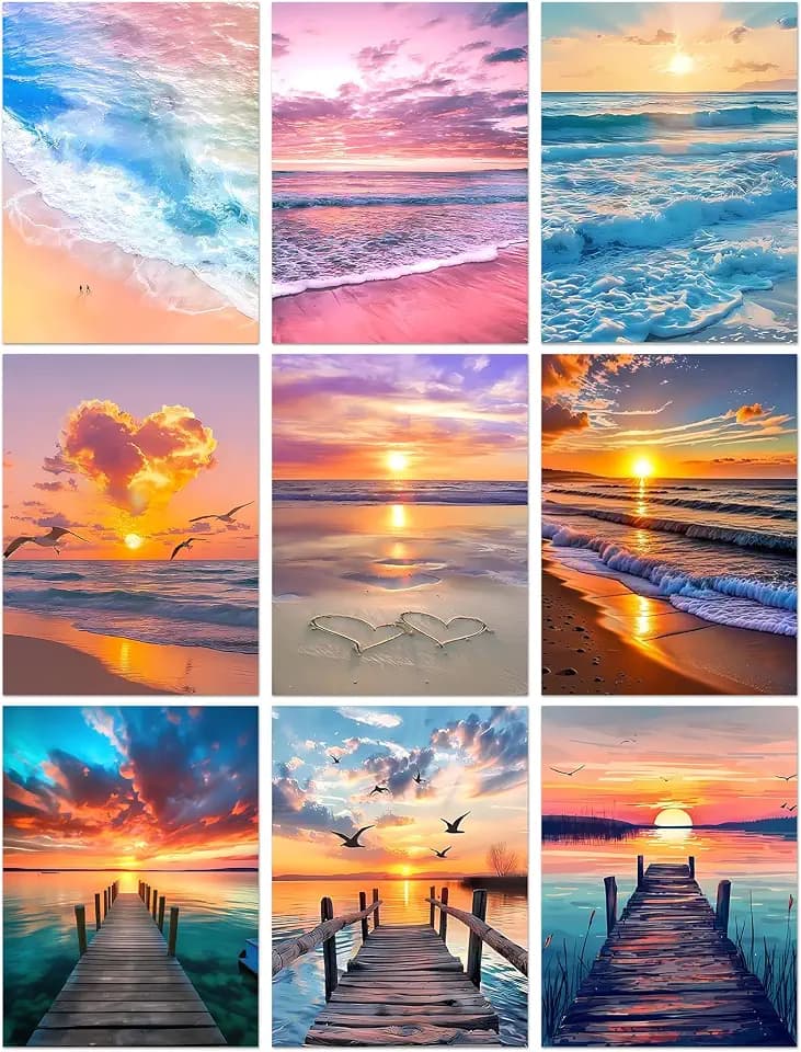 9 Pack Diamond Art Kits for Adults Beach Diamond Painting Kit 12x16in
