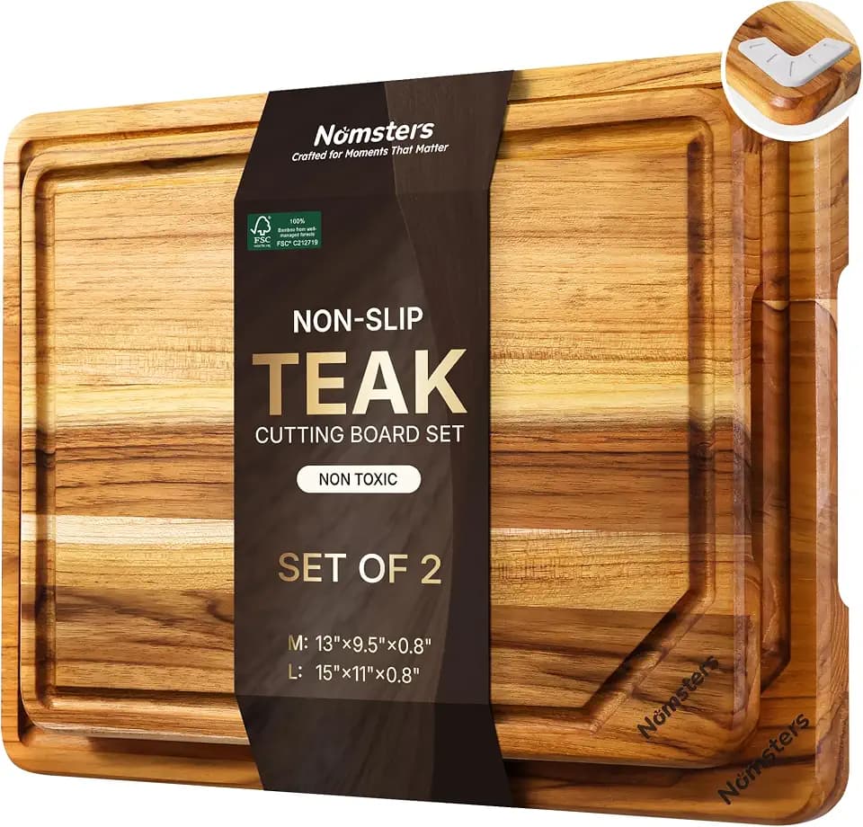 2 Pack Teak Cutting Boards for Kitchen Wood Wooden Cutting Board Non Slip