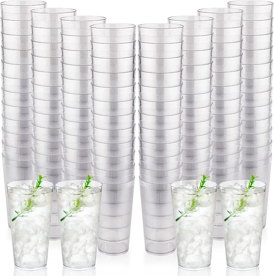Mumufy 48 Pieces Stackable Plastic Tumblers Restaurant Drinking Glasses, 20 oz Frosted Reusable Plastic Lightweight Restaurant Tea Cups Beverage Tumblers, Clear