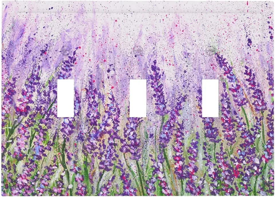 3 Gang Triple Toggle Light Switch Cover Plate Lavender Flower Decorative Wall Plates Purple Faceplate for Farm House Bedroom Kitchen Living Room Plastic Decora