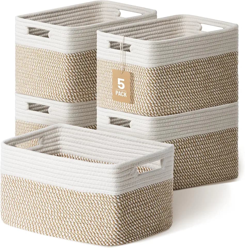 5 Pack Woven Storage Baskets, Decorative Storage Bins for Organizing