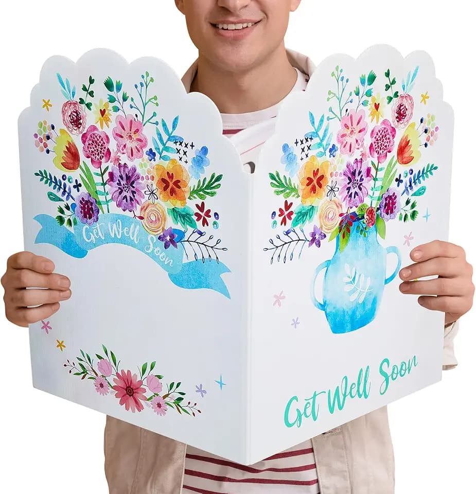 Fulmoon Plastic Get Well Cards with Envelopes Floral Themed Jumbo Sympathy Cards with White Blank Envelope Extra Large 24.8 x 16 Inches for Home Office Hospital Patients Gifts