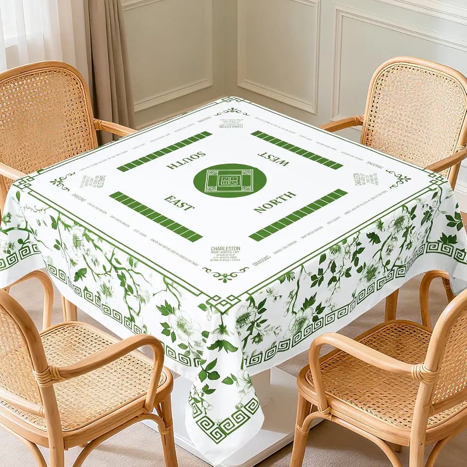 55"x55" Mahjong Tablecloth Card Table Mat(Green, Floral)