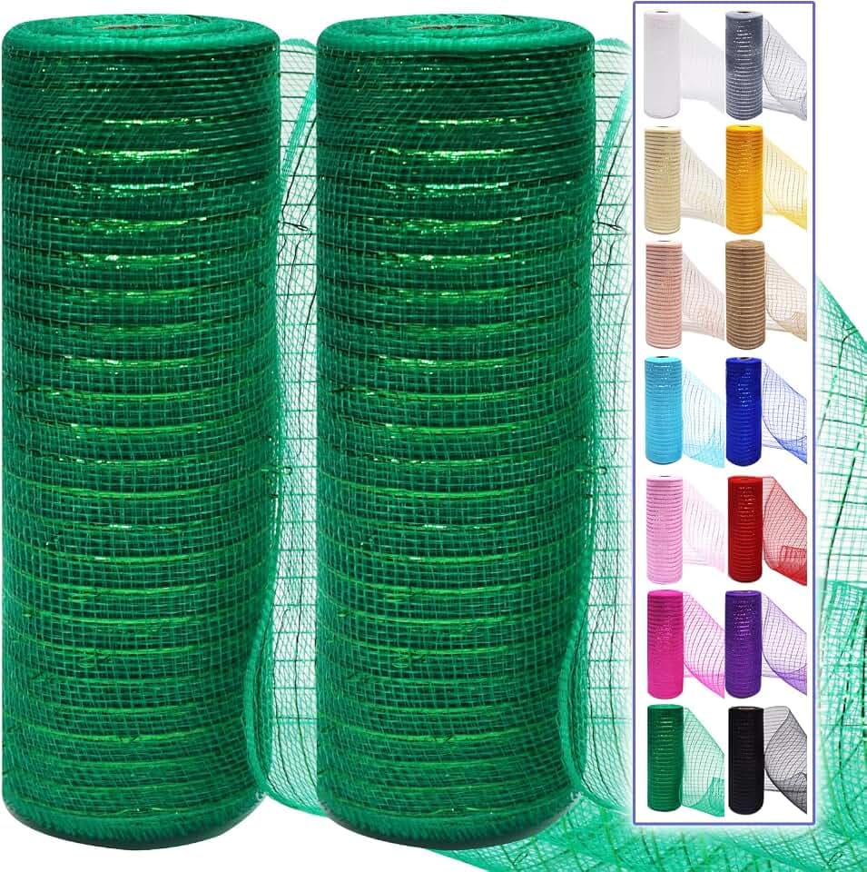 Green Mesh Ribbon Rolls 10 Inch 10 Yds, Deco Mesh Fabric for Wreaths