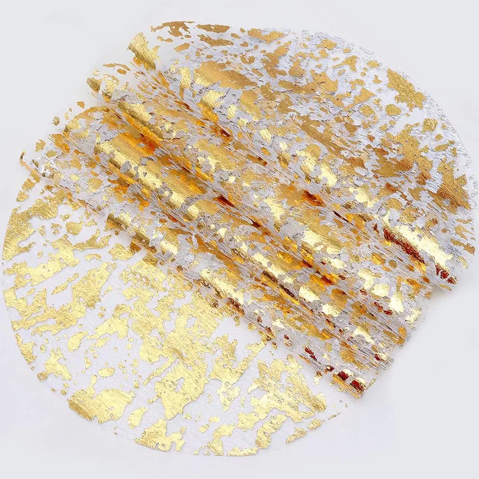 100 Piece Gold Placemats Disposable Round Table Mat 13 Inch Gold Foil Mesh Pressed Foil Paper Placemat Tablecloths Table Runner for Party Wedding Home Dinners Table Decor