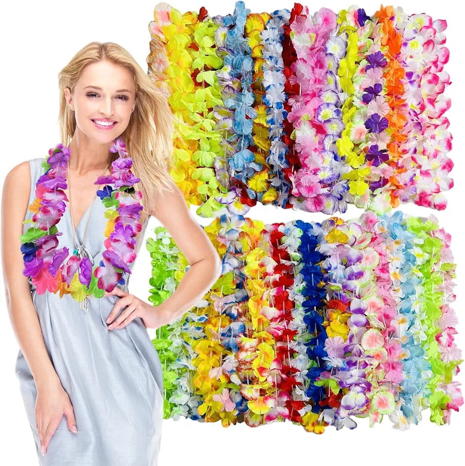 Hawaiian Leis 50 PCS Hawaii Flower Leis for Tropical Luau Party Decorations