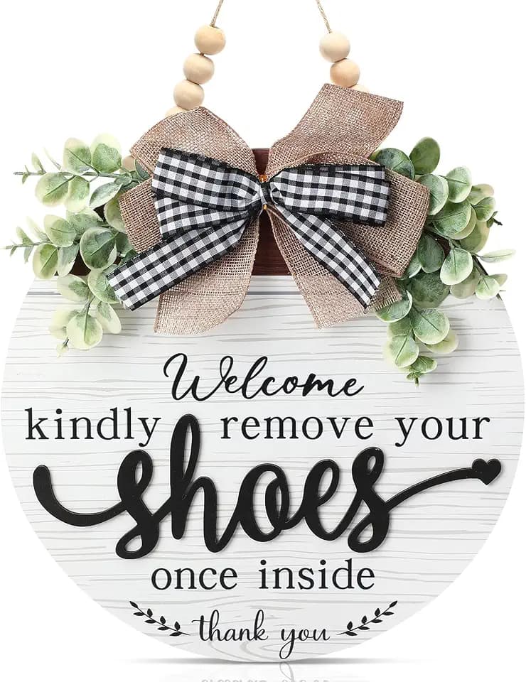 3D Welcome Sign for Front Door- Farmhouse Welcome Door Sign for Front Porch Decor,Wooden Door Decorations outdoor Hanging Home Signs,No Shoes Sign for House,Please Remove Your Shoes Sign