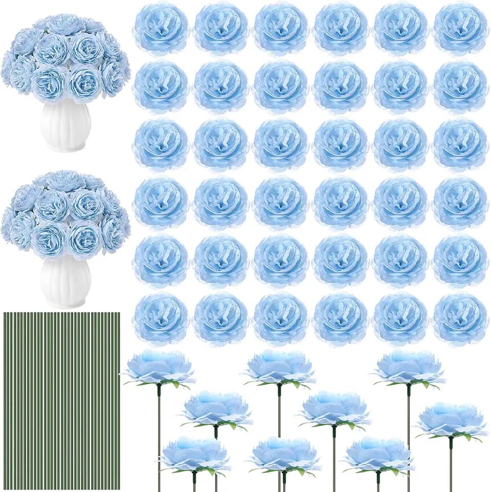 Thiccywoov 200 Pcs Silk Rose Heads Artificial Fake Flowers, Light Blue
