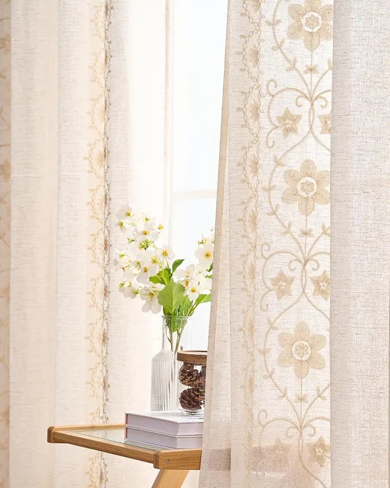 Beige Farmhouse Linen Curtains for Living Room 63 Inch 2 Panels