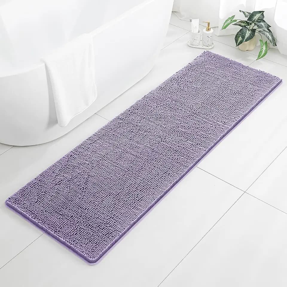 Chenille Bathroom Runner Rug 24"x72" Lavender, Plush Bath Mat