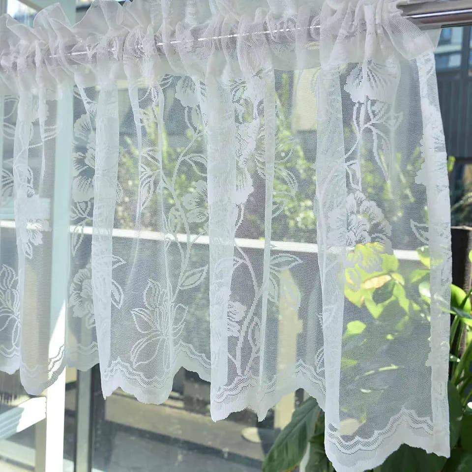 FINECITY Ivory Floral Lace Valance for Windows 52 x 18 Inch, 1 Panel