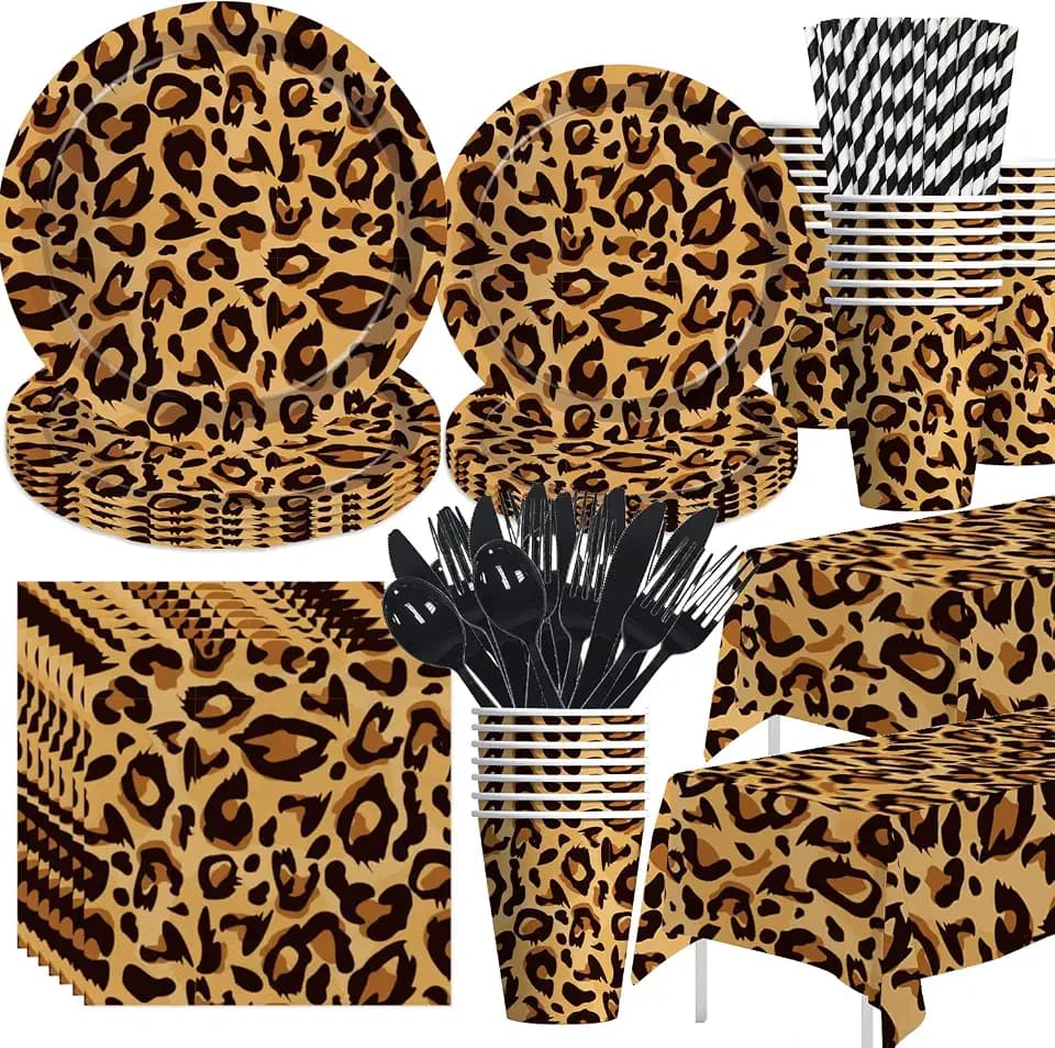 Leopard Print Party Supplies, Cheetah Party Decorations, Serves 24