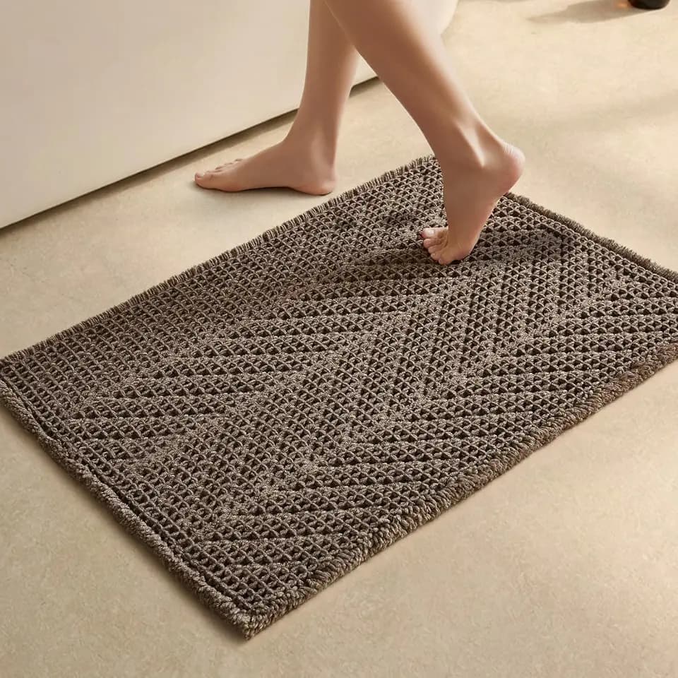 Sunfly Boho Herringbone Waffle Bath Mat, Ultra Soft Non-Slip Bathroom Rug - Super Absorbent & Quick Dry, Washable Bath Rug for Bathroom 20"x30" Taupe
