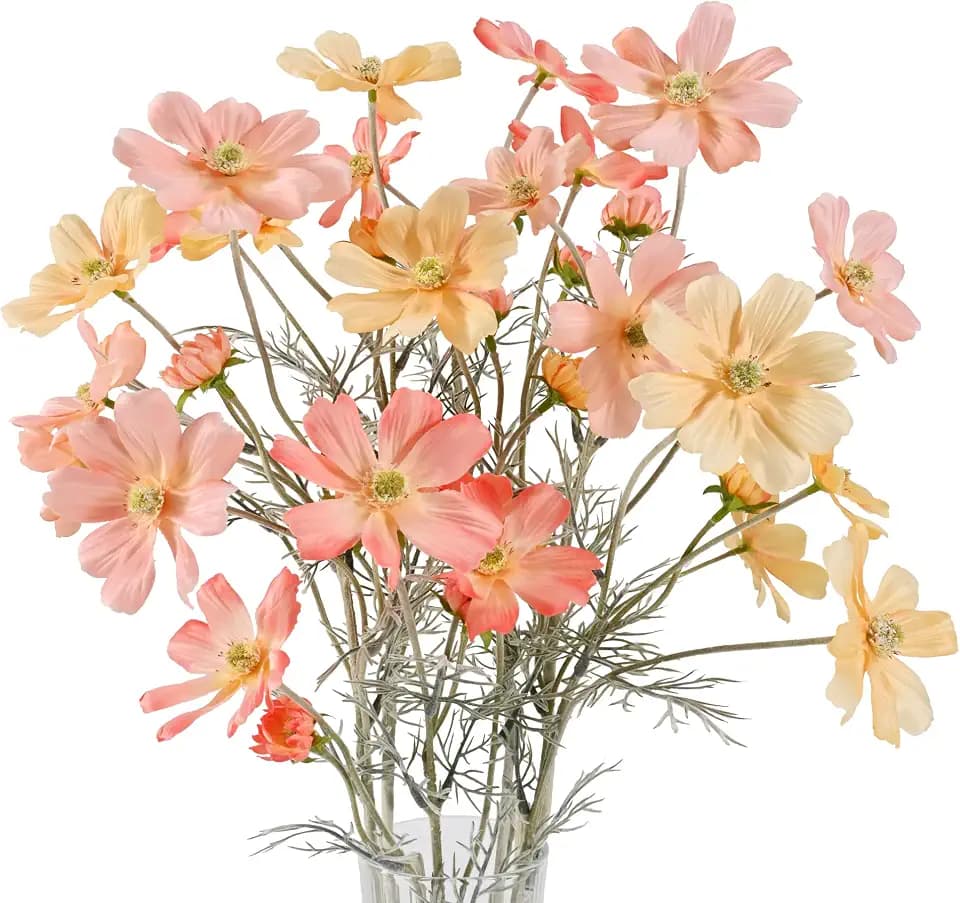 6 Pcs Pink Silk Coreopsis Flowers, Bendable Long Stem Faux Cosmos