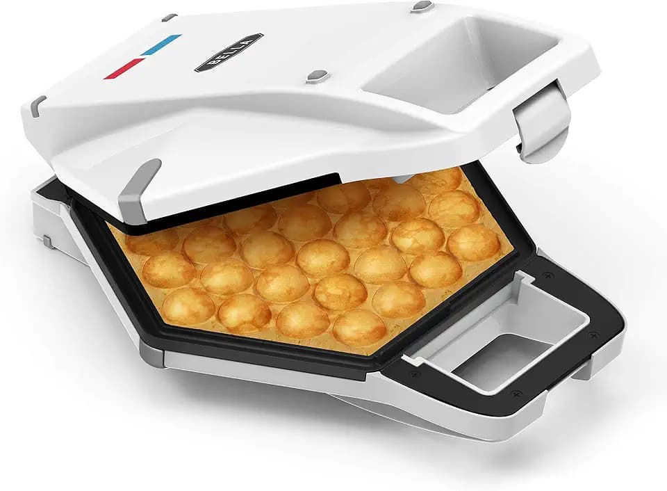 bella Bubble Waffle Maker for Hong Kong Style Breakfast Dessert 9" Waffles, Keto Chaffles Iron with Non-stick PFOA Free Iron Plates for Easy Cleaning and Food Release, Cone Rack Included, White