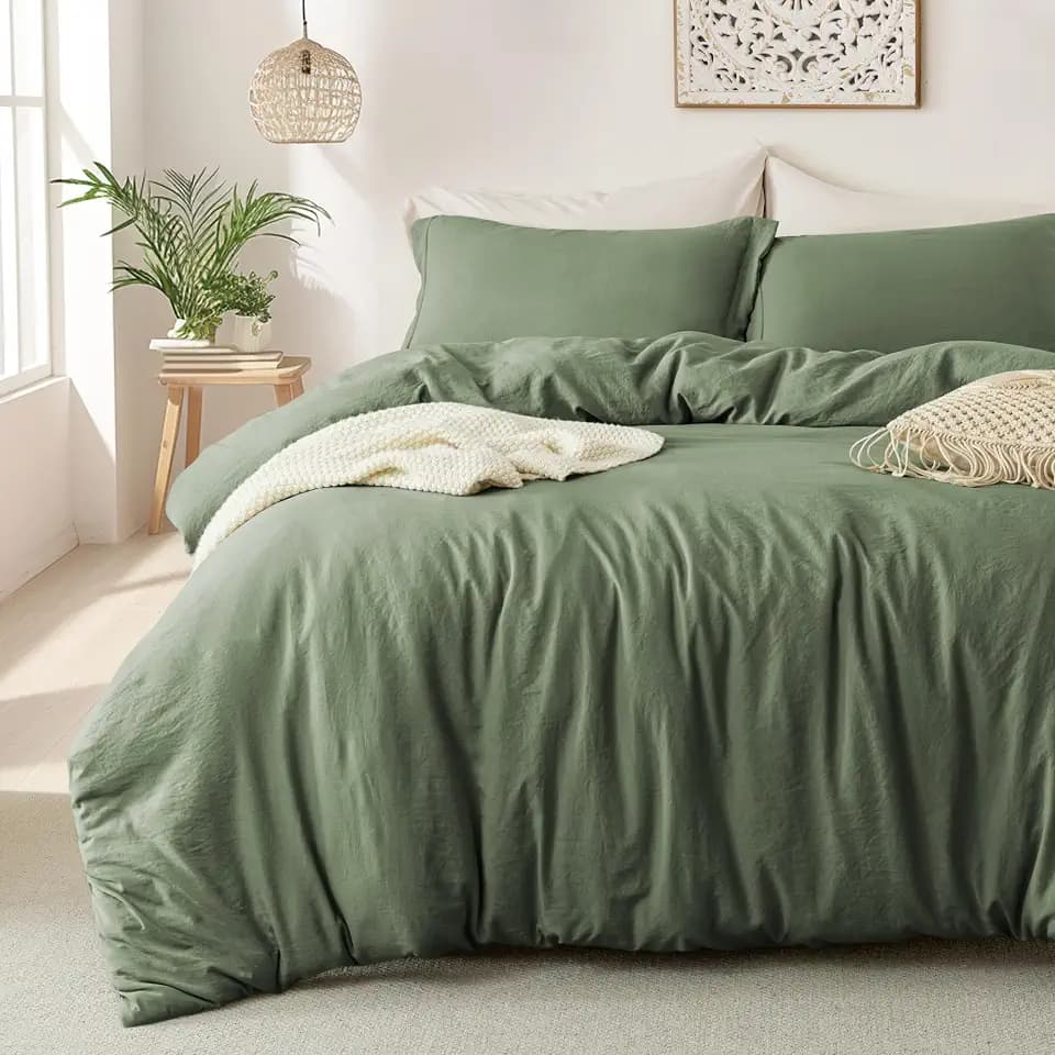 MILDLY Duvet Cover King Ultra Soft Comforter Cover Set 3pcs, Olive Green