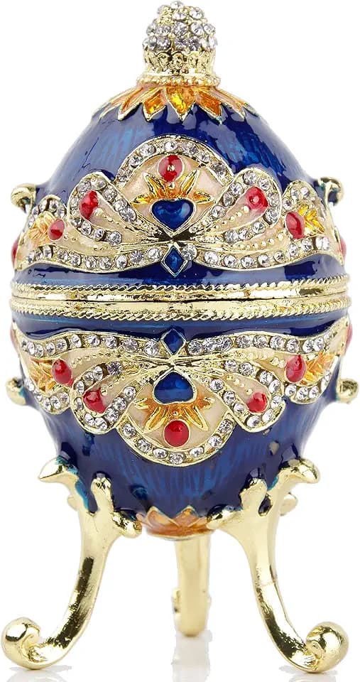 Luxury Russian Faberge Egg Trinket Box Hinged Jewelry Box Hand Painted Enameled Faberge Egg Collectibles Gift with Austrian crystal