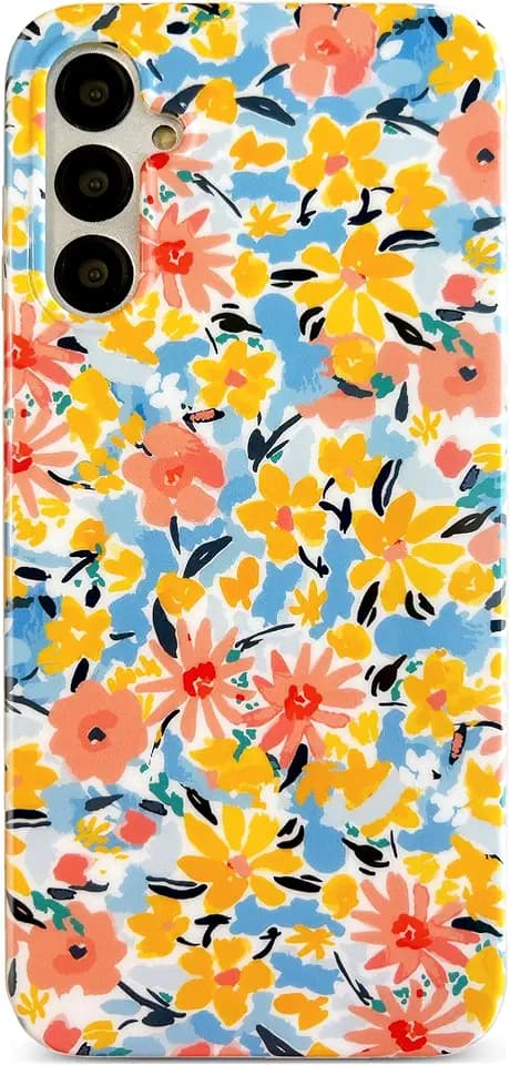 Qokey Case for Galaxy A54 - Reddish Yellow Floral, 5G 6.4"