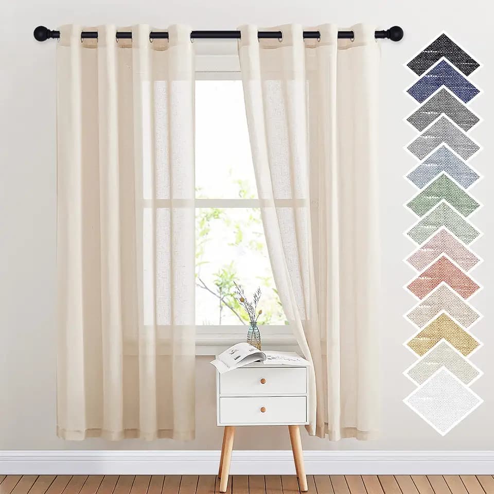 NICETOWN Natural Open Linen Weave Flax Sheer Window Curtains, Ring Top Translucent Textured Drapes Privacy with Light Through for Bedroom/Living Room, Beige, 52" Wide by 72" Long, 2 Pieces