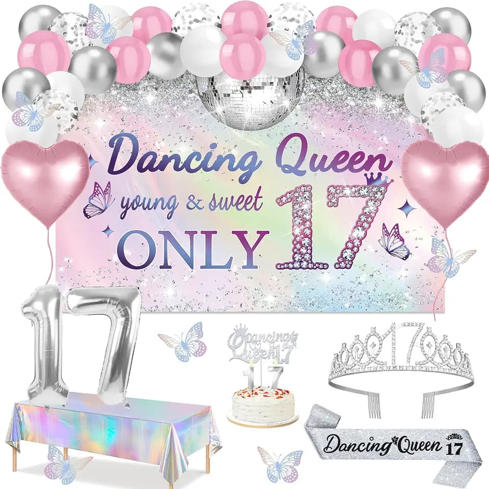 Juesly Dancing Queen Party Decorations 17 Silver Iridescence 49pcs