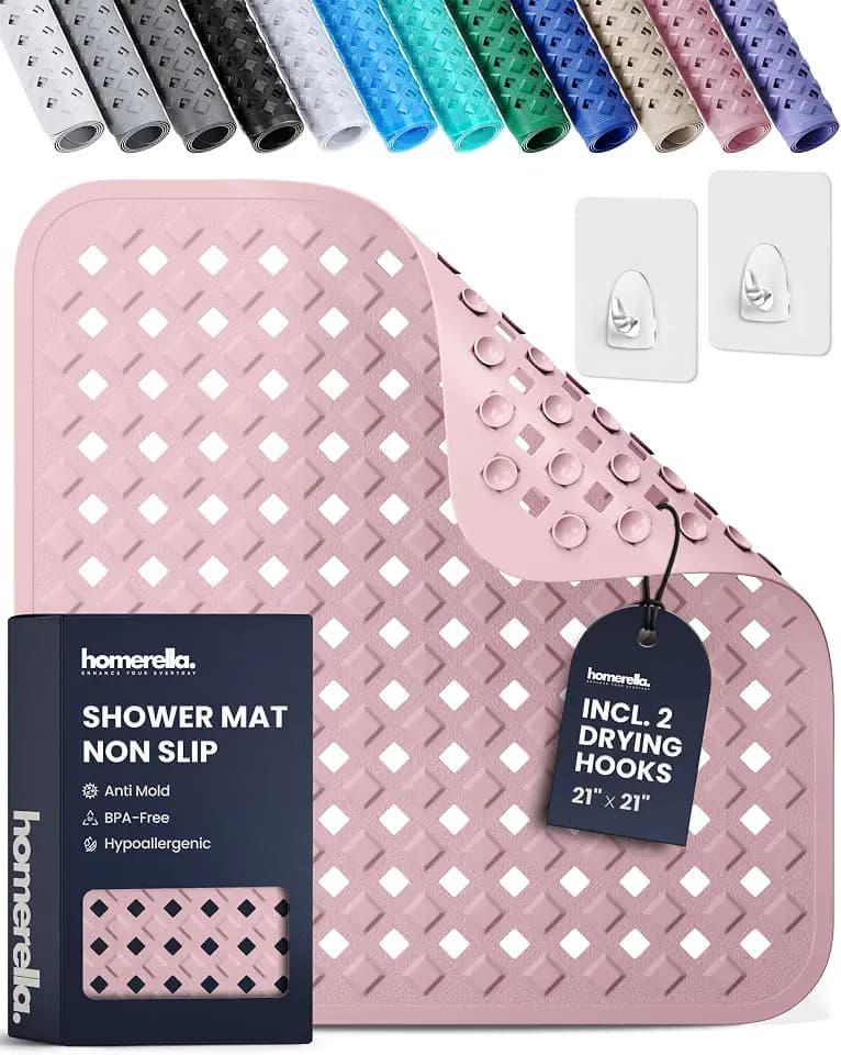 homerella Square Shower Mat Non Slip Anti Mold 21x21 Anti Slip Shower Mat