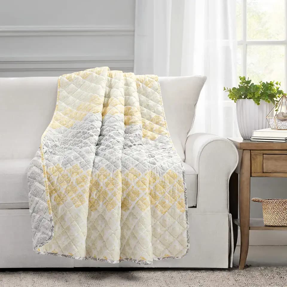 Lush Decor Medallion Ombre Throw Blanket, 60" x 50", Yellow & Gray