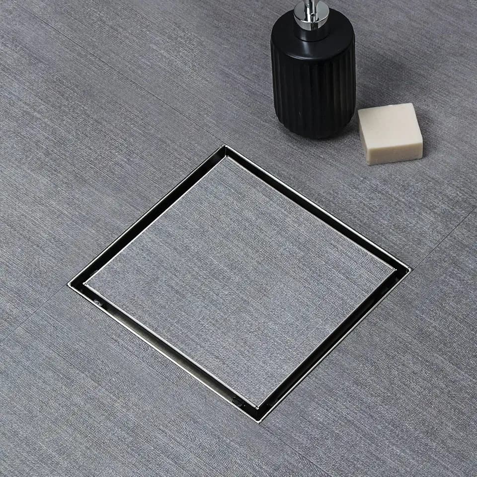 SaniteModar Shower Drain 6 inch Brushed with 2 in1 Tile Insert Cover