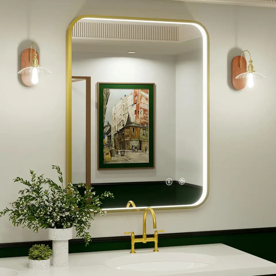28"x36" Gold LED Bathroom Mirror with Lights, 3000K/4500K/6000K