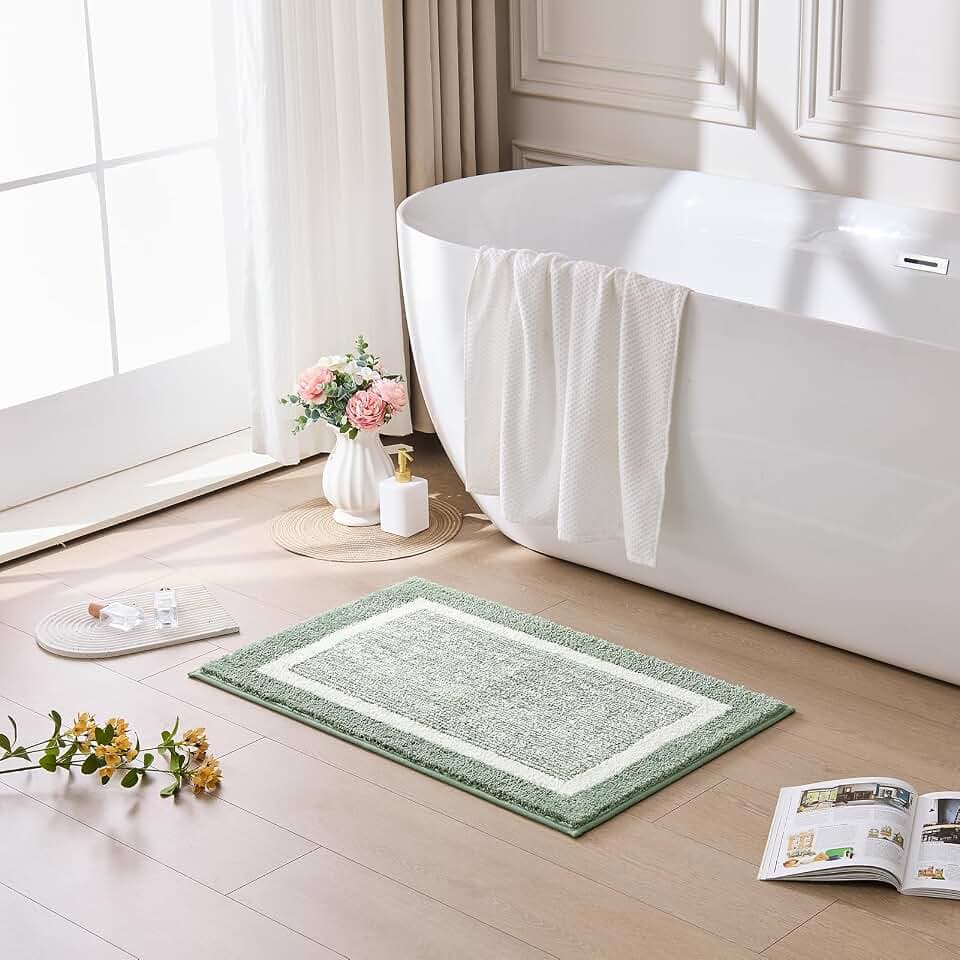 CozeCube Sage Green Bath Mat 36"x24" Non Slip Washable Rug