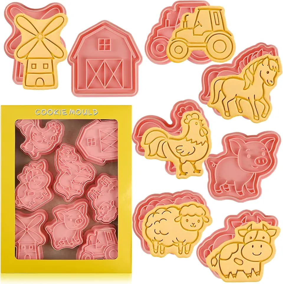 Farm Cookie Cutters Set, 8 Pcs Cookie Cutter with Plunger Stamps