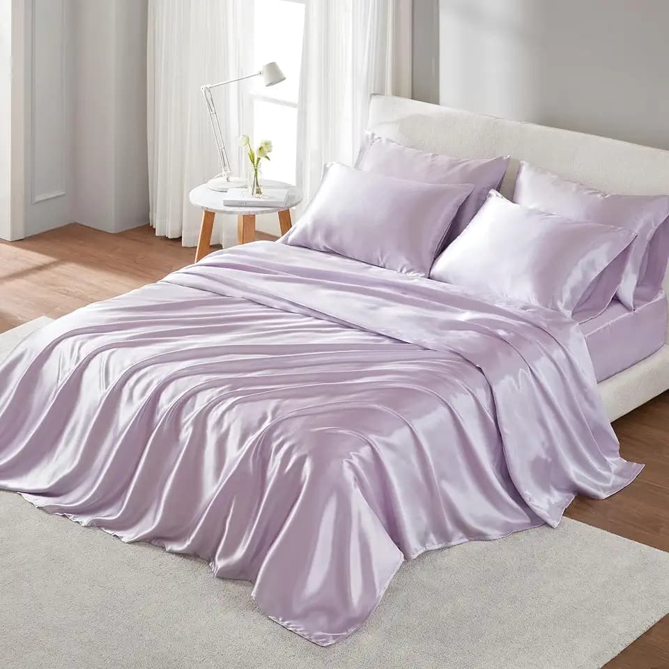 Madison Park Essentials Satin Sheets Queen Size Bed Set, 6 Piece, Lilac