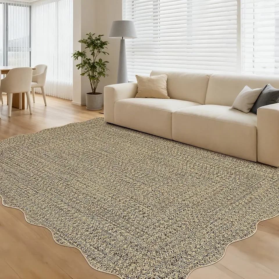 Garvee Printed Rug (Not Woven!) 8x10 Area Rugs for Living Room Non-Slip Washable Rugs, Scalloped Large Carpet, Stain Resistant Ultra-Thin Foldable Floor Cover for Nursery Dining Room