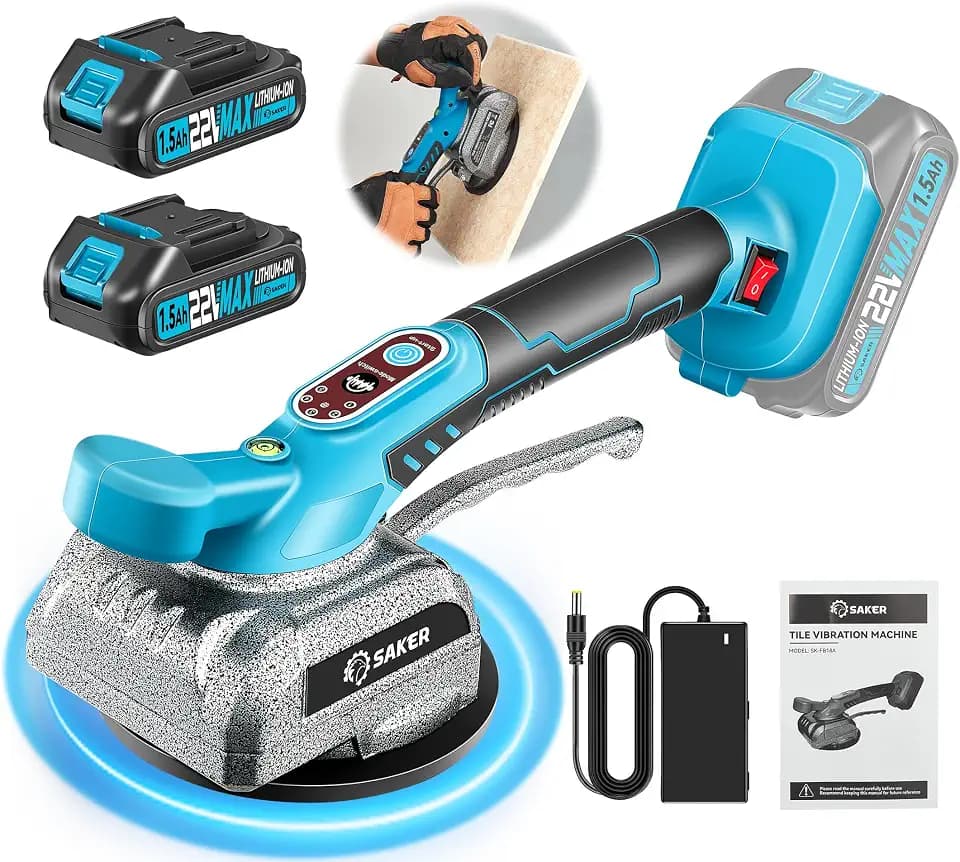 Saker Cordless Tile Vibration Tool with 2x22V Batteries & Digital Display