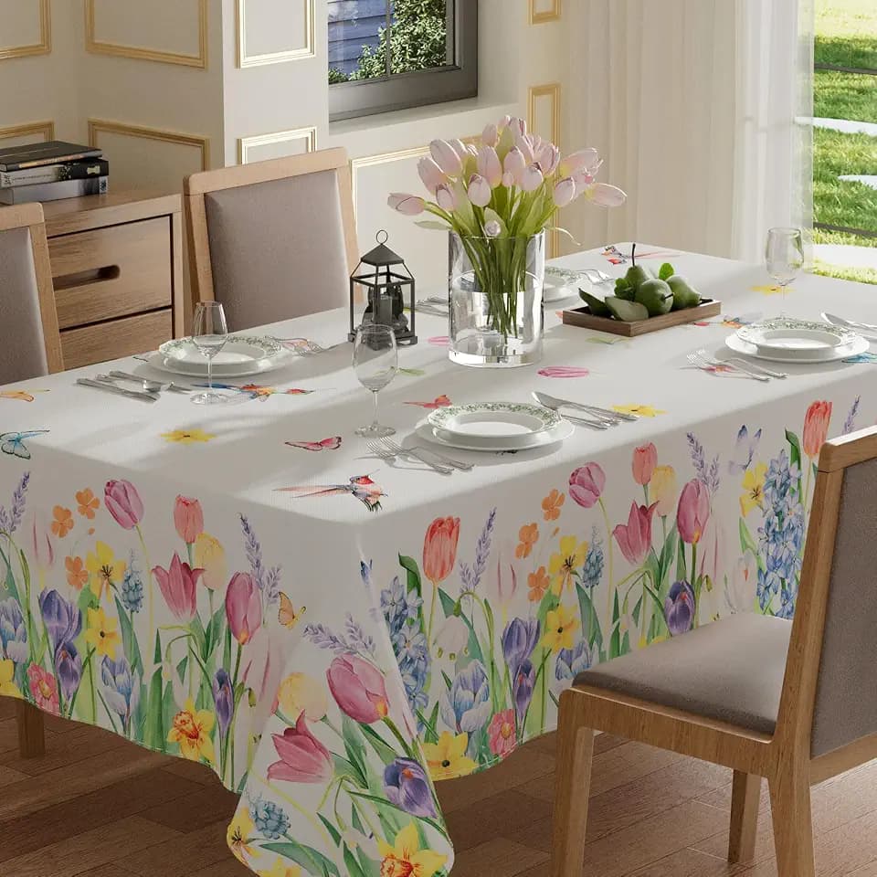 XCHI Wildflowers Tulips Flowers Spring Tablecloth Rectangle Summer Table Cloth Washable Table Covers for Indoor Dining Home Party Decorations 60x84 Inch