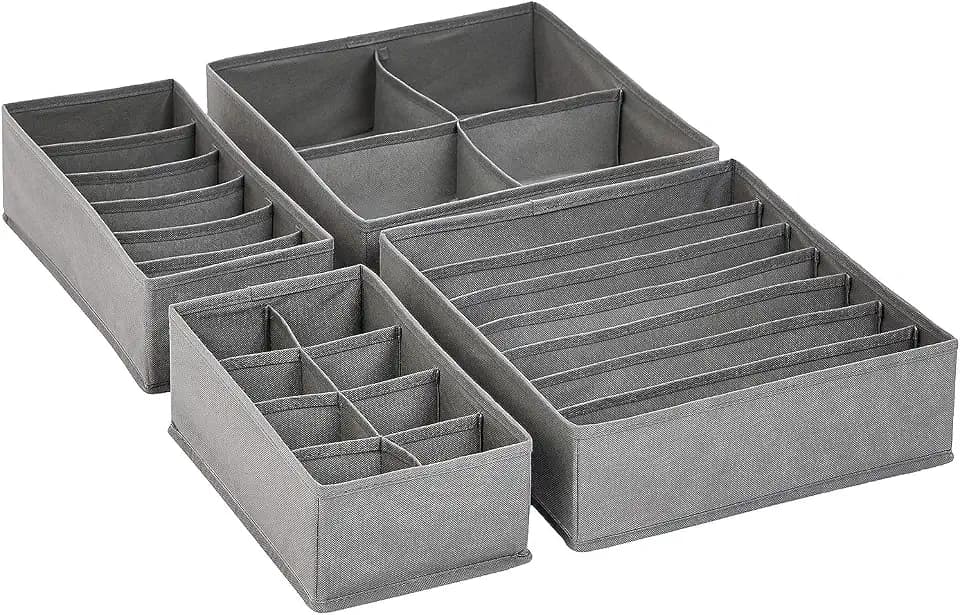 Amazon Basics Deep Drawer Organizer for Clothes, Collapsible Storage Boxes for Socks, Underwear and Baby Items, Set of 2, Gray