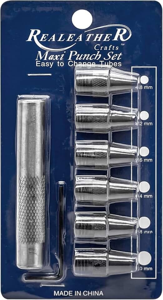 Realeather T3004 Maxi Leather Punch Set for Crafting, 6 Sizes from 3/16" - 5" 15", Black/Silver, 6-Piece Set
