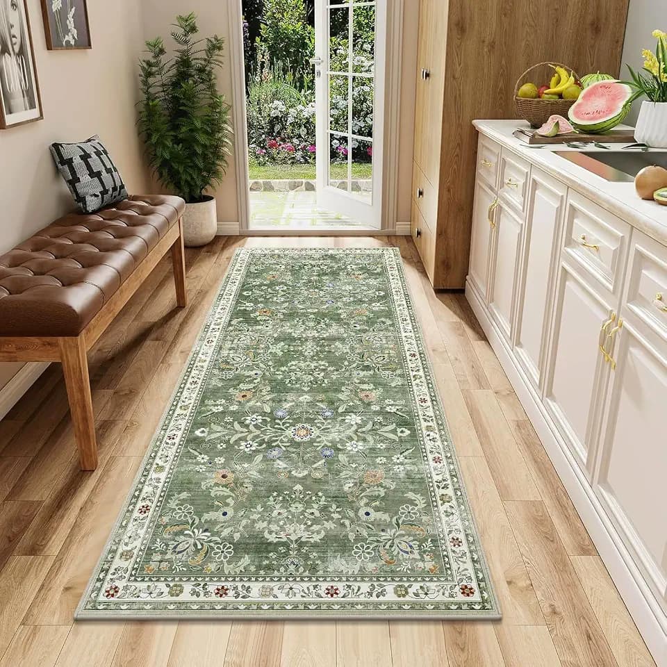 Yamaziot 2x5 Washable Hallway Runner Rug Non Slip Floral Carpet, Sage Green