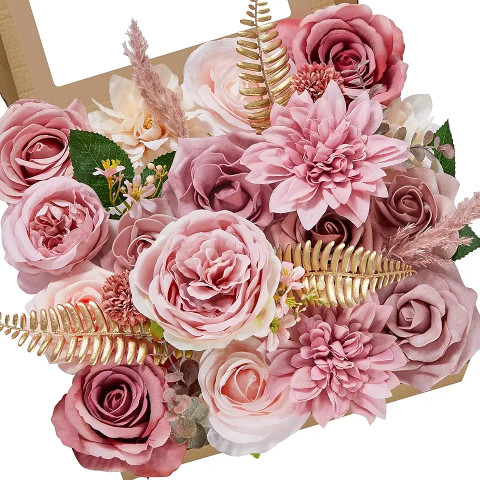 Serwalin Artificial Flowers Dusty Pink Silk Fake Flowers for Wedding DIY