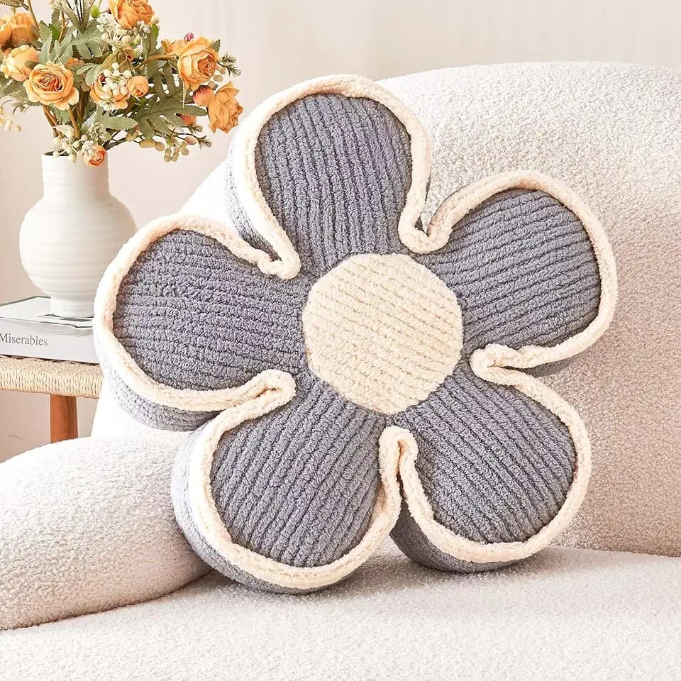 Kcvvcr Flower Shaped Floor Cushion, Soft Plush Pillow for Sofa Couch Bed (13.7 Inch, Grey)