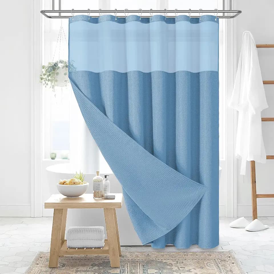 Dynamene Waffle Shower Curtain and Snap-in Liner Set Moonlight Blue, 72x84