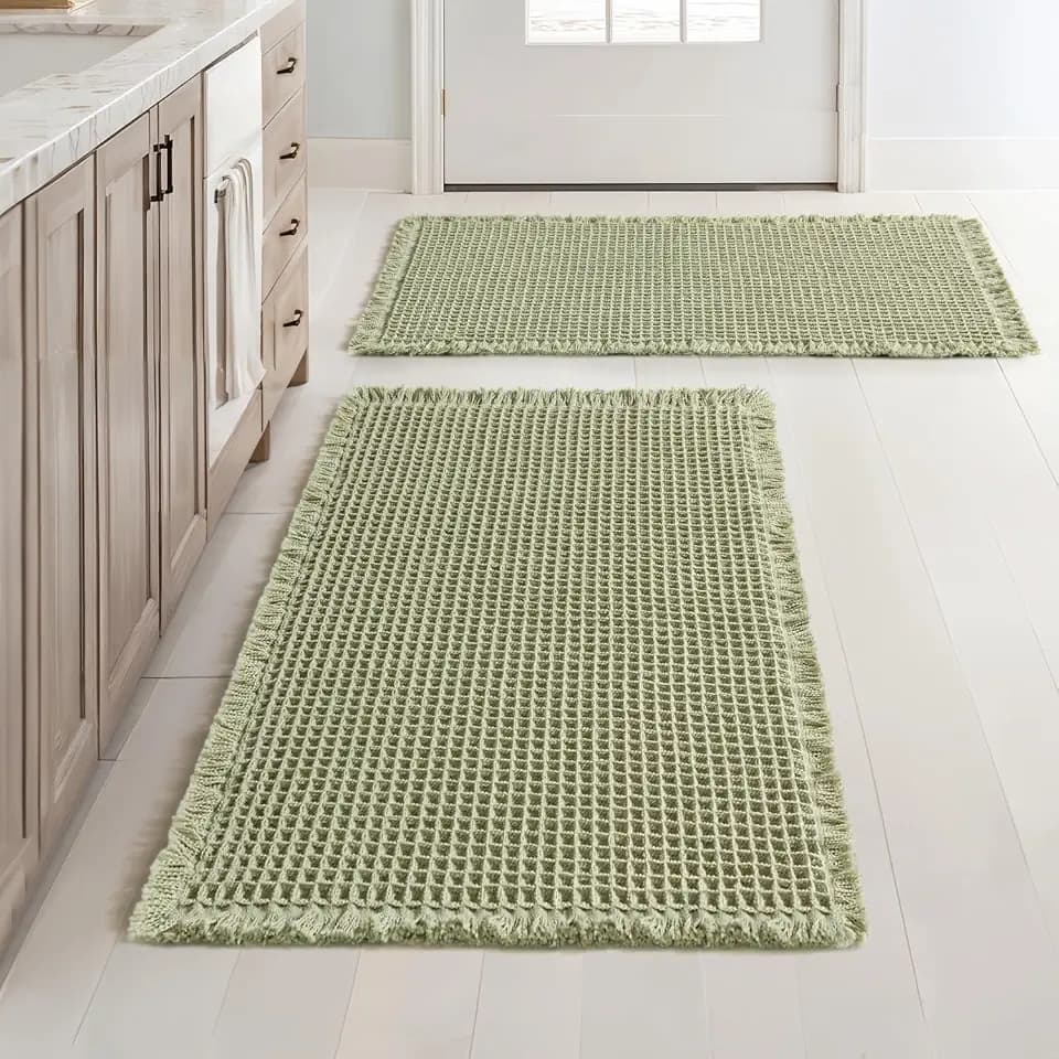MIULEE Set of 2 Waffle Bathroom Rugs Boho Bath Mat Sage Green 18x30 Inch