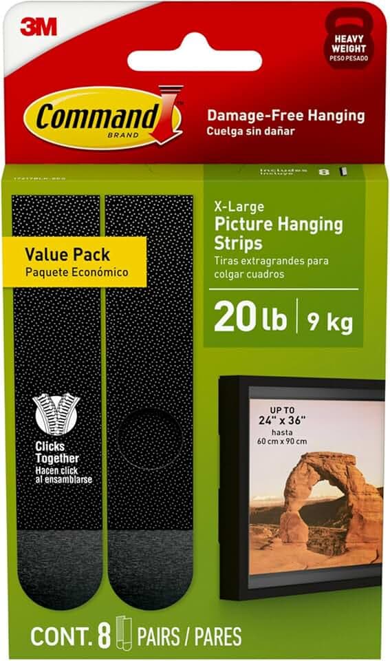 Command X-Large (20 lb) Picture Hanging Strips, 8 Pairs (16 Strips)