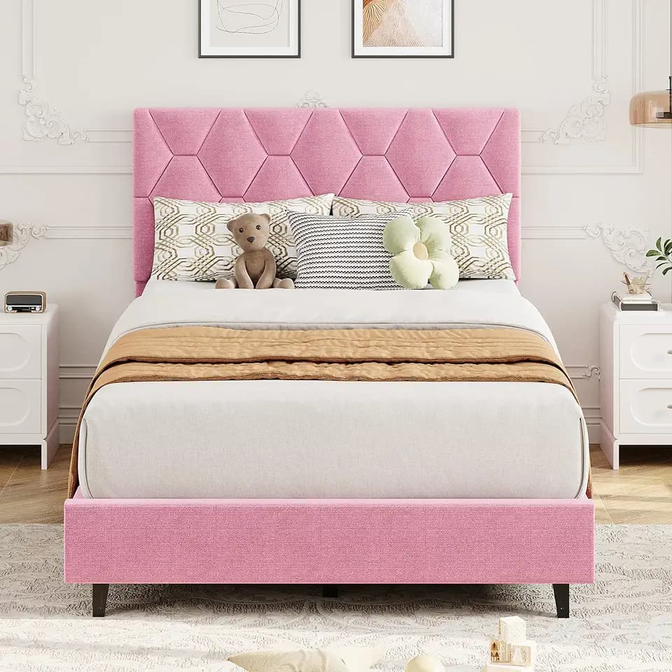 GAOMON Twin Platform Bed Frame with Adjustable Upholstered Headboard