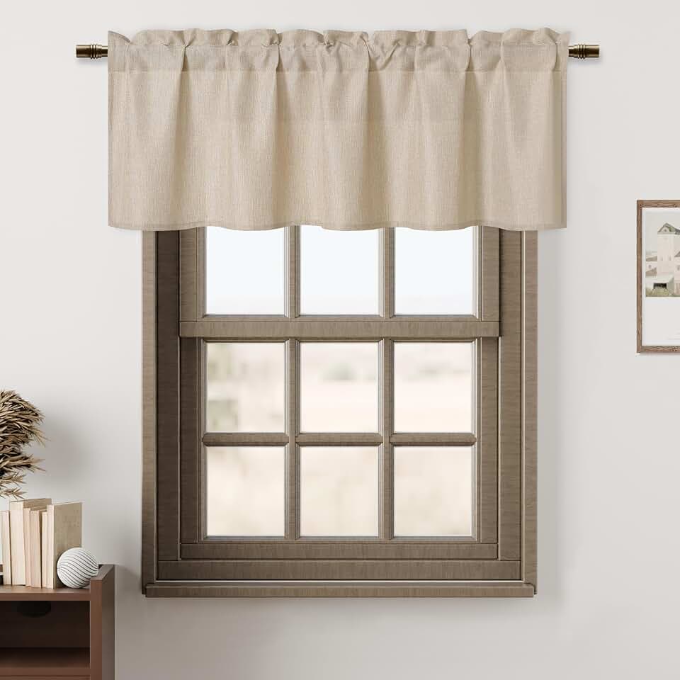 Hiasan Faux Linen Valance Curtains for Farmhouse Beige 42 x 12 in 1 Panel