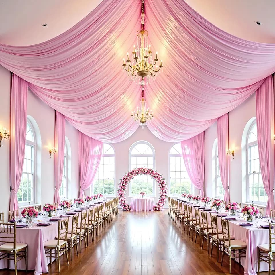 Outpain 50ftx20ft Baby Pink Backdrop Ceiling Drapes,10Panels 20ft Height Wrinkle Free Tent Draping Curtains, Fabric Drapery Ceiling Drapes for Wedding Ceremony Birthday Theme Parties with Rod Pocket