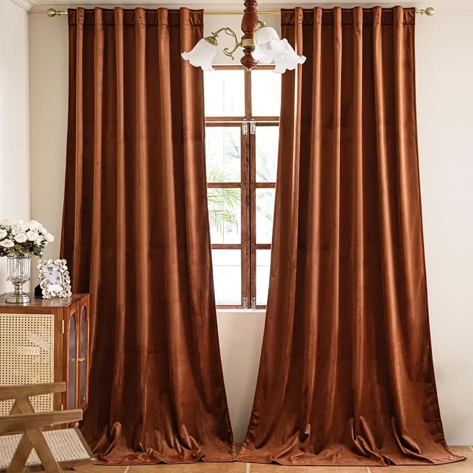 YOFUN Burnt Orange Back Tab Velvet Blackout Curtains W52xL90, 2Pcs