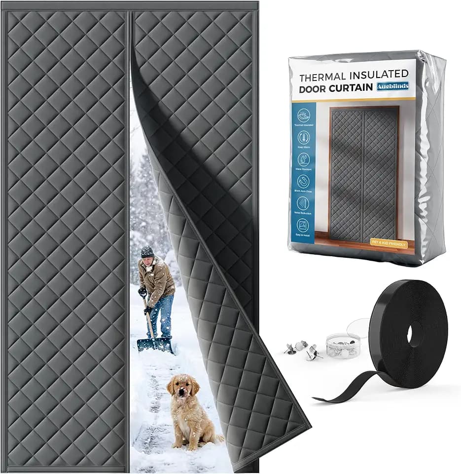 Augblinds Thermal Insulated Door Curtain, Magnetic Closure, 38 x 83, Gray