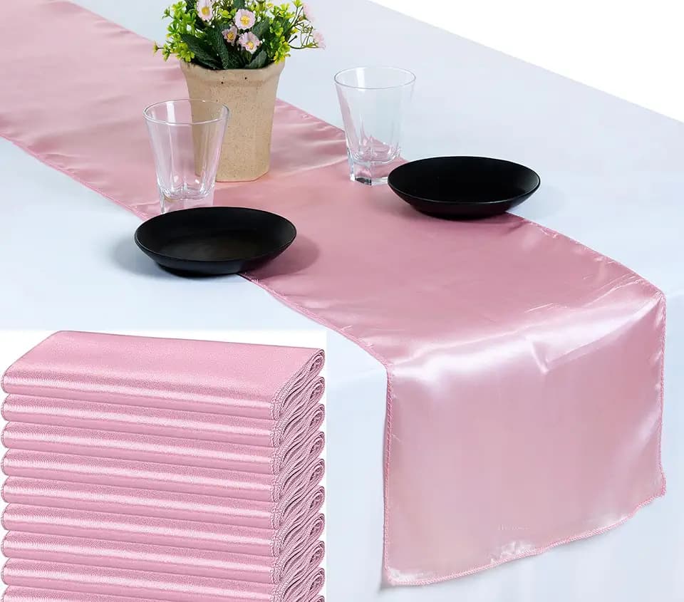 VDS Pack of 10 Satin Table Runners Charmeuse Sateen Silk Centerpiece Cloth Linen for Wedding Birthday Graduation Engagement Ceremony Event Party Banquet Table Decoration (12x108 inch)(Blush Pink)